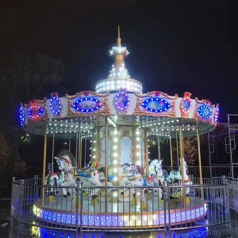 Newly Designed Amusement Park Facilities -16 Wheel Customizable Plush Fiberglass Metal Romantic White Carousel for