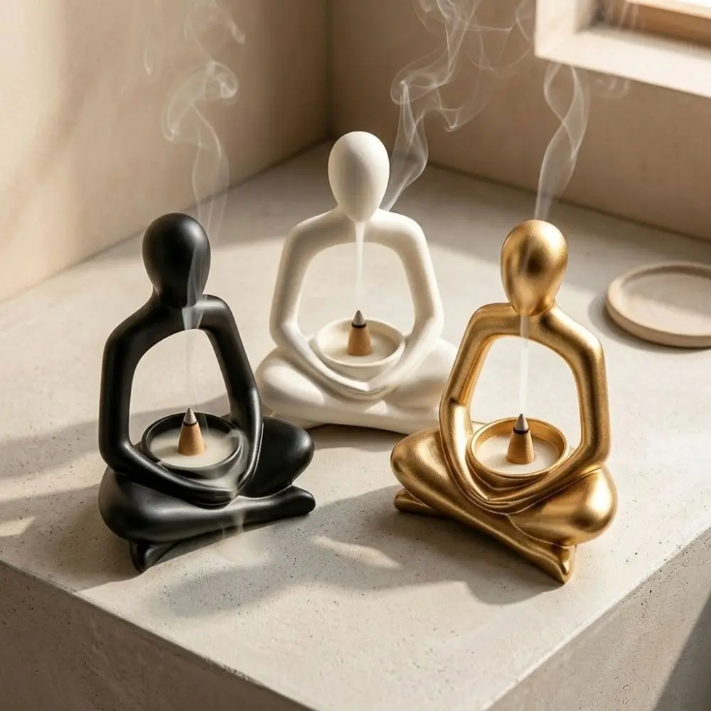 Minimalist Abstract Meditating Figurine Incense Burner Zen Chinese Style 3D Printed Yoga Statue Incense Holder Cross Legged