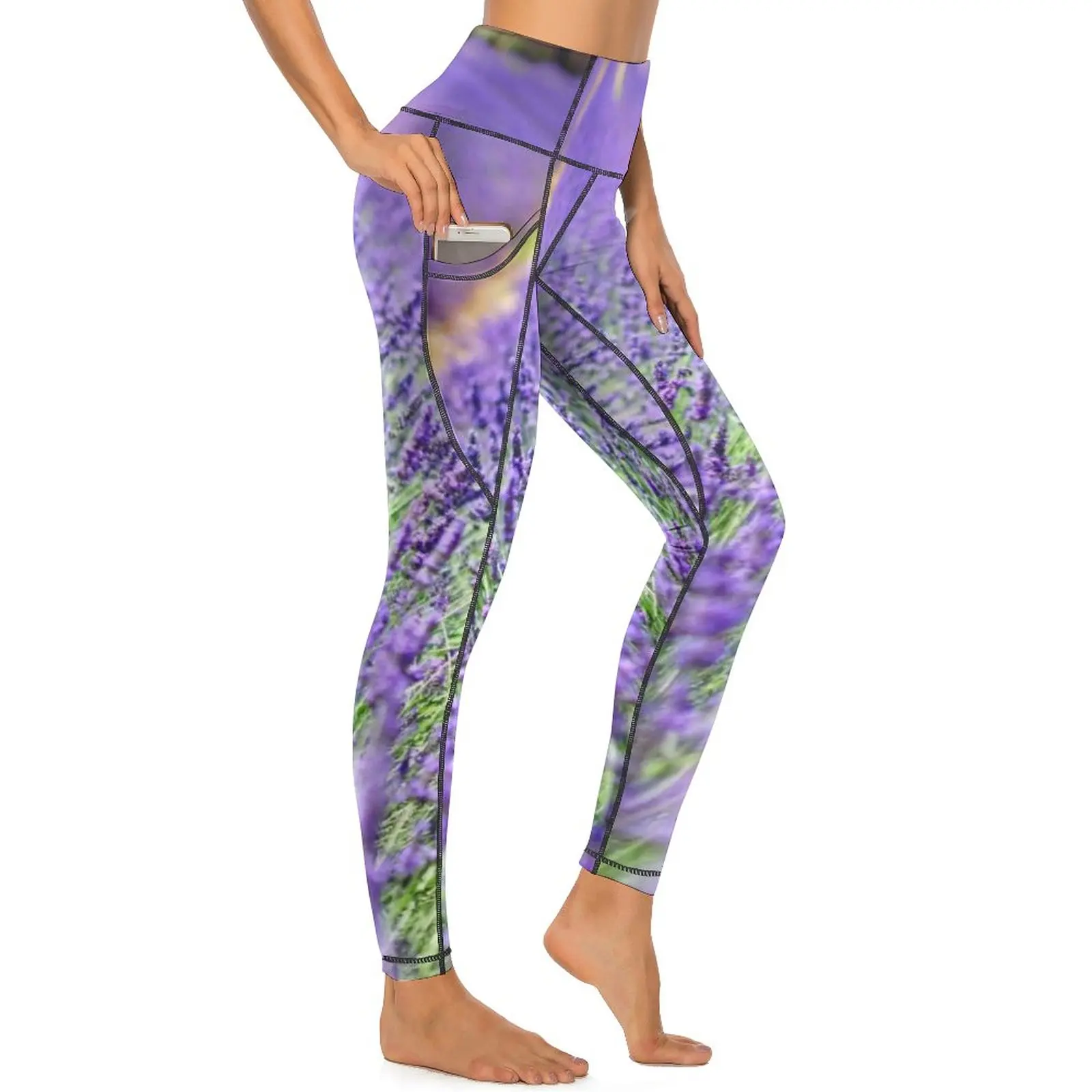 Fields of Lavender Leggings Sexy Nature Purple Flowers Work Out Yoga Pants High Waist Stretchy Sports Tights With