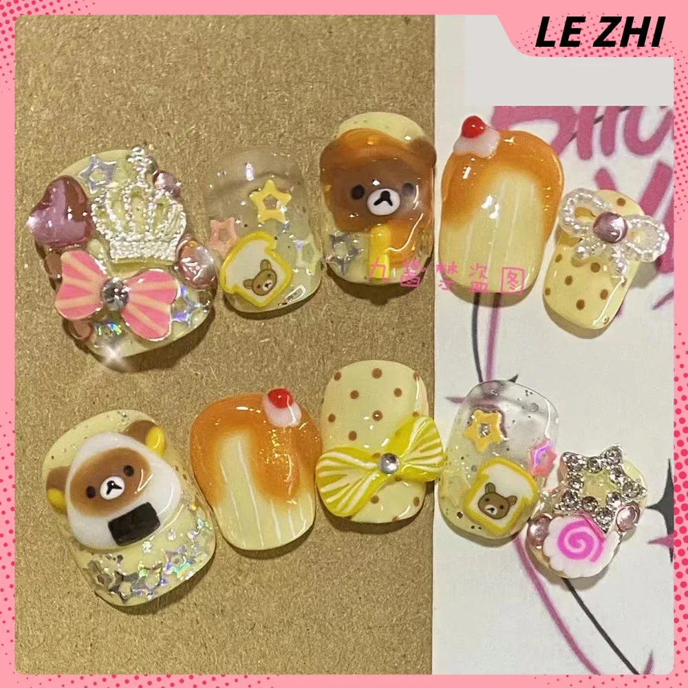 Kawaii handgemaakte vierkante pers op nagels Art Party Stickers schattige Hellokitty bloem Panda beer dier aangepaste acryl nepnagels