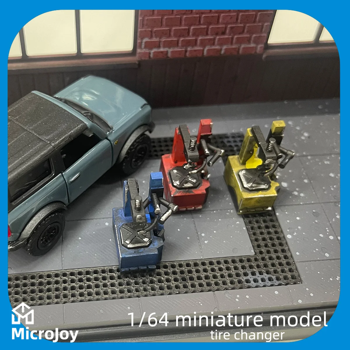 Detaillierte Szenerie: 1:64 Maßstab Miniaturmodell Reparaturwerkstatt Reifenmontiermaschine Mini-Ornament Automodell-Szenerie mit Vintage-Layout