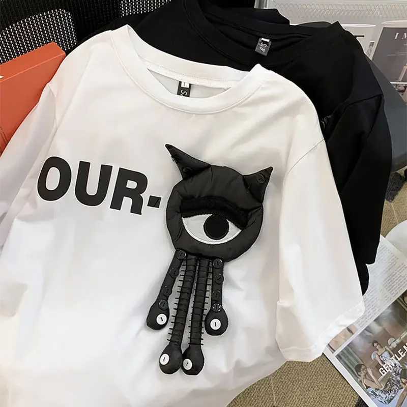 Three-dimensional decorative short-sleeved T-shirt women's summer plus size loose and slim fashion Joker meat cover top - Image 4