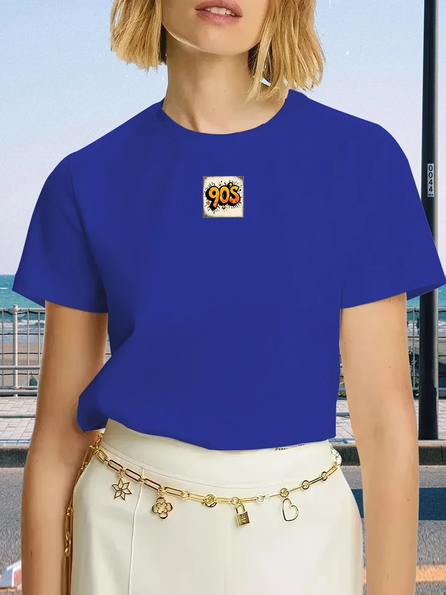 ผู้หญิงฤดูร้อน 90's พิมพ์ Gothic Crop TOP Streetwear Grunge VINTAGE Casual เสื้อยืดแขนสั้นสีฟ้า Y2k เสื้อผ้า