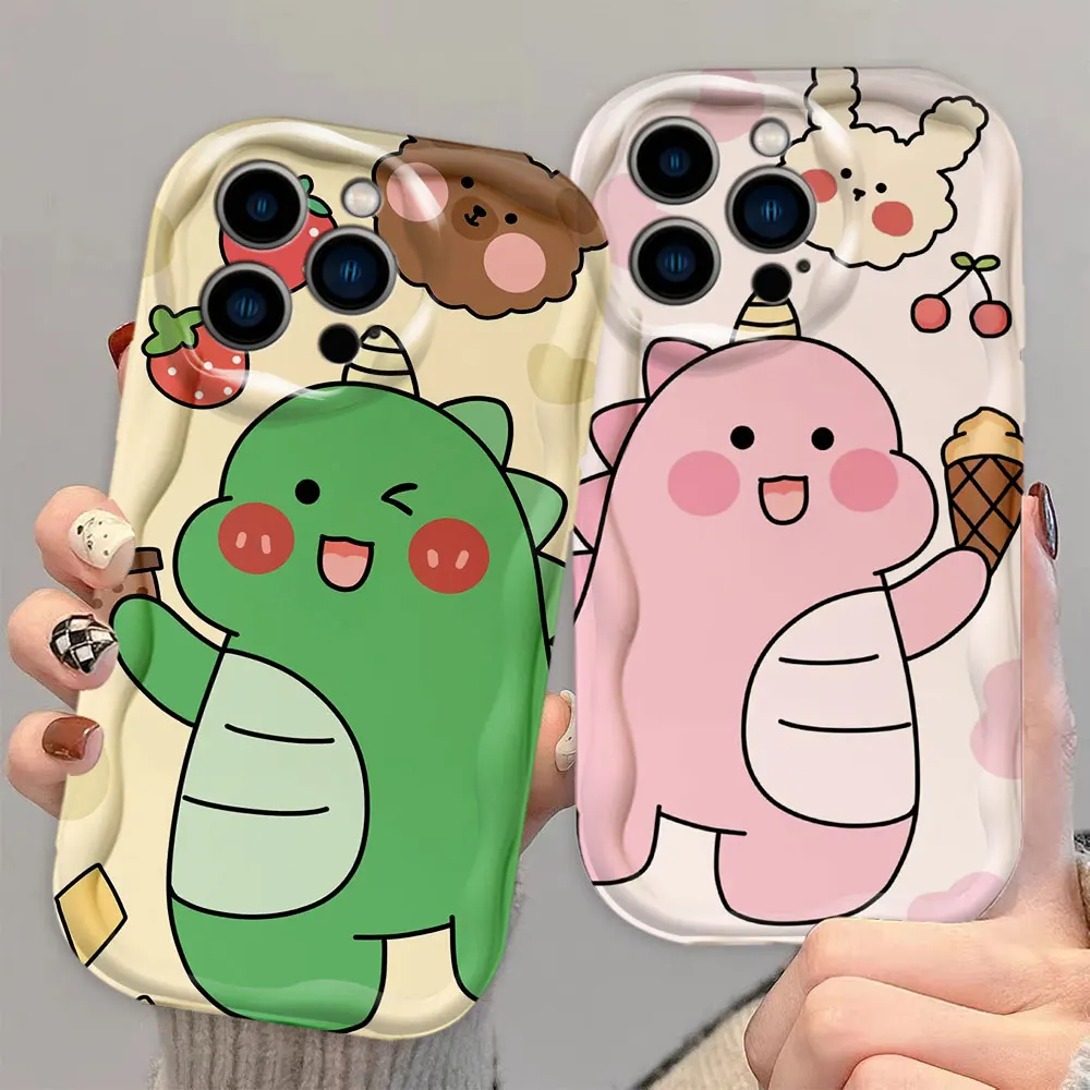 Cute Little Dinosaur 3D Wave Phone Case For Samsung Galaxy A02 A03 A04 A05 A05S A06 A10 S20 S21 S22 S23 S24 M54 5G Silicone Case