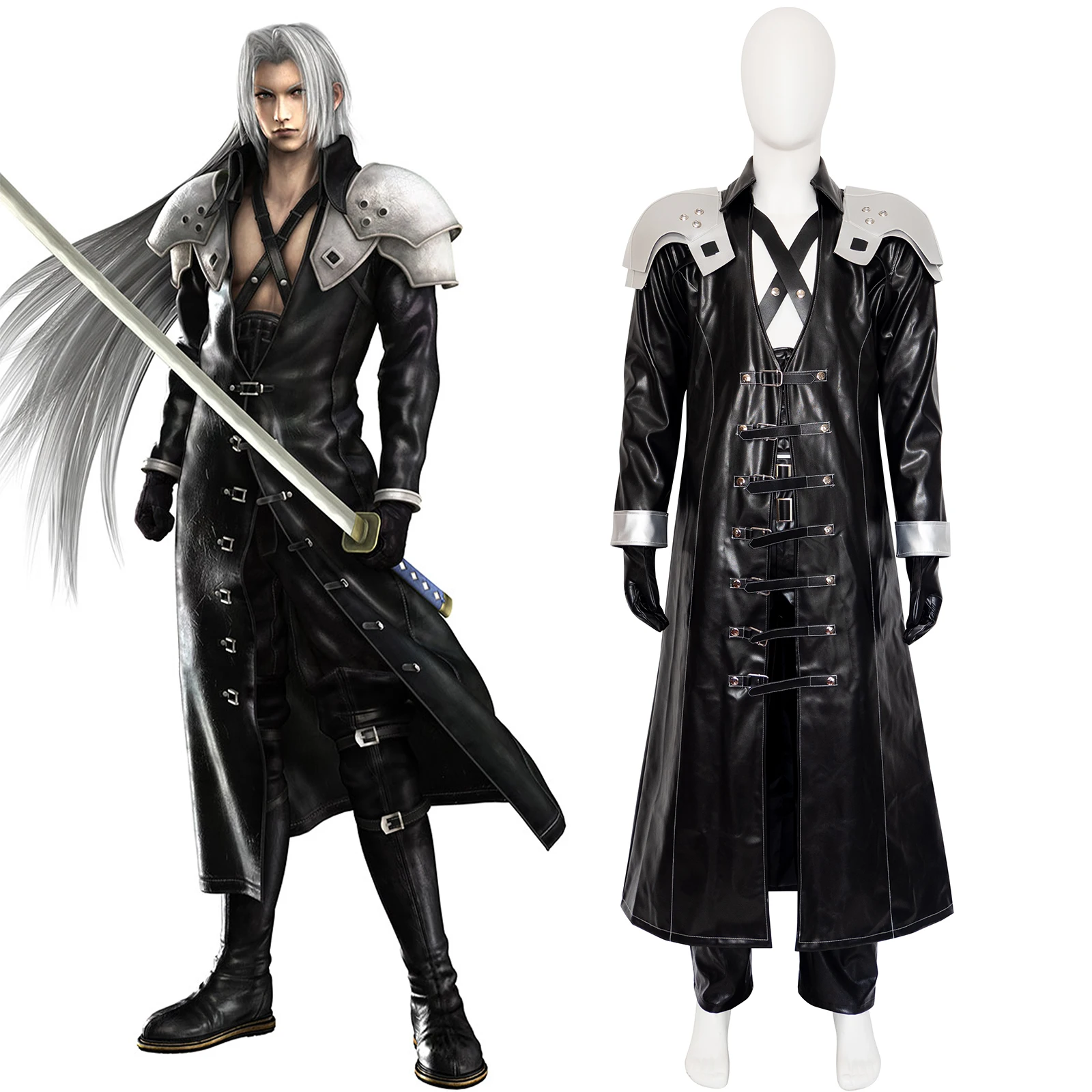 

Crisis Core Final Fantasy VII FFVII FF7 The Man in the Black Cape One-Winged Angel Sephiroth Cosplay Costume Game Uniform Outfit