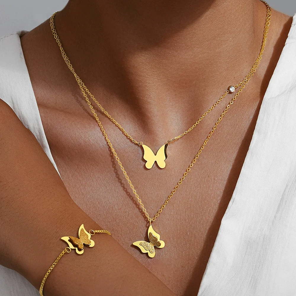 

Boho Butterfly Bracelet and Necklace Set, Waterproof and Colorfast, Women's Jewelry, Wedding Party Favors