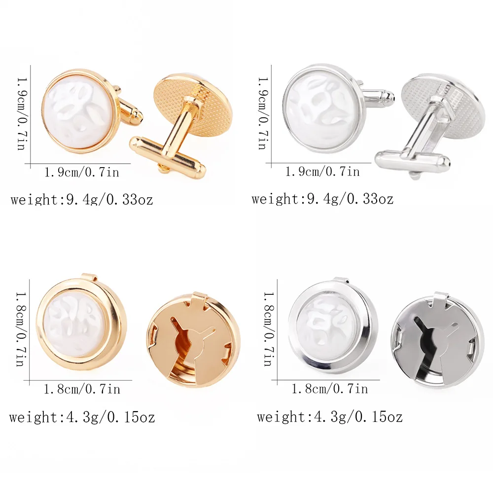 Exquisite White Shell Cufflinks Men's French Shirt and Suit Sleeve Studs Gold and Silver Business Wedding Versatile Cuff Buckle