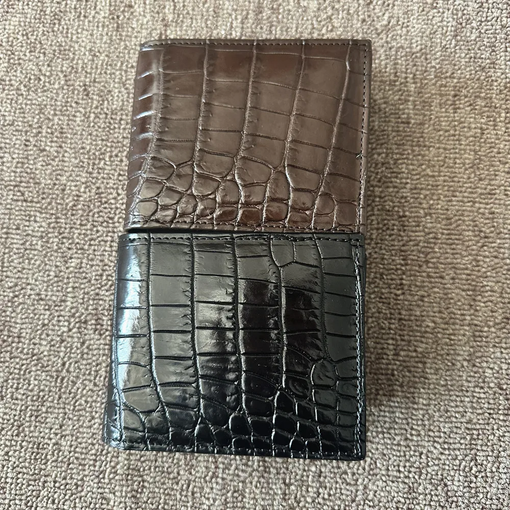 Crocodile Skin Belly Leather Double-Sided Wallet for Men, Genuine Leather Short Business Multifunctional Card Holder, Horizontal