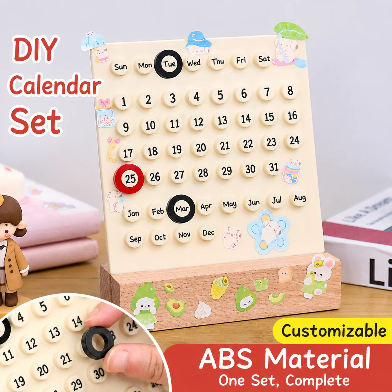 Perpetual Calendar Date Record Handmade DIY Ring Ornaments Cute Desk Calendar Week Month for Office Supplies Home Kitchen Decor