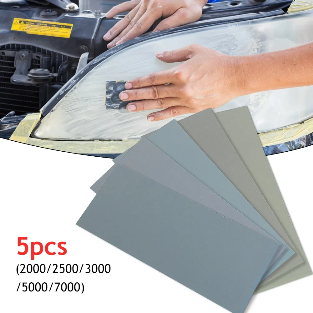 5pcs Water Sandpaper Papers Soft Paper Base 2000 2500 3000 5000 7000 Car Paint Mixed Assorted Grit Wet and Dry Sandpaper