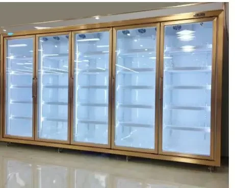 after small commercial supermarket beverage vertical deep 5 door freezer cooler refrigerator manufacturing