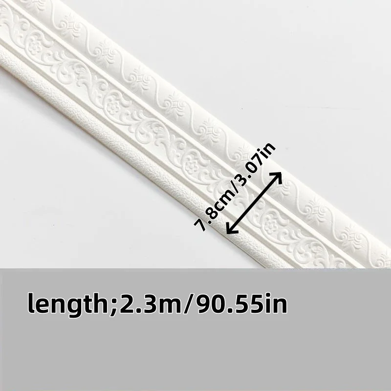1PC 2.3mX7.8cm 3D Self Adhesive Wall Sticker Waterproof Wallpaper Skirting Border Home Decor TV Background Wall Sticker