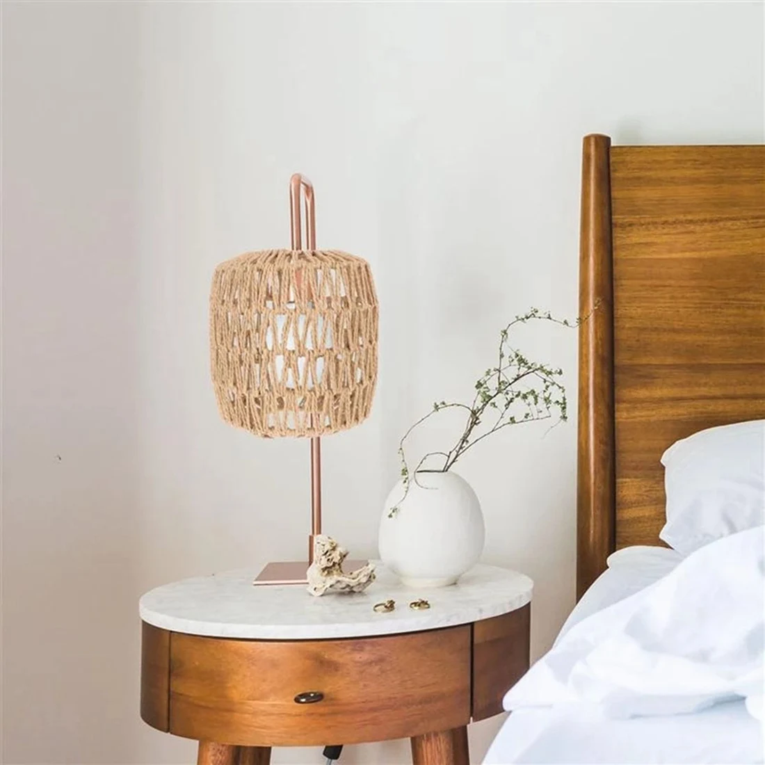Simulated Rattan Lamp Cover Handmade Woven Chandelier Vintage Lampshade Home Decor Hanging Pendant Bedroom-B51B