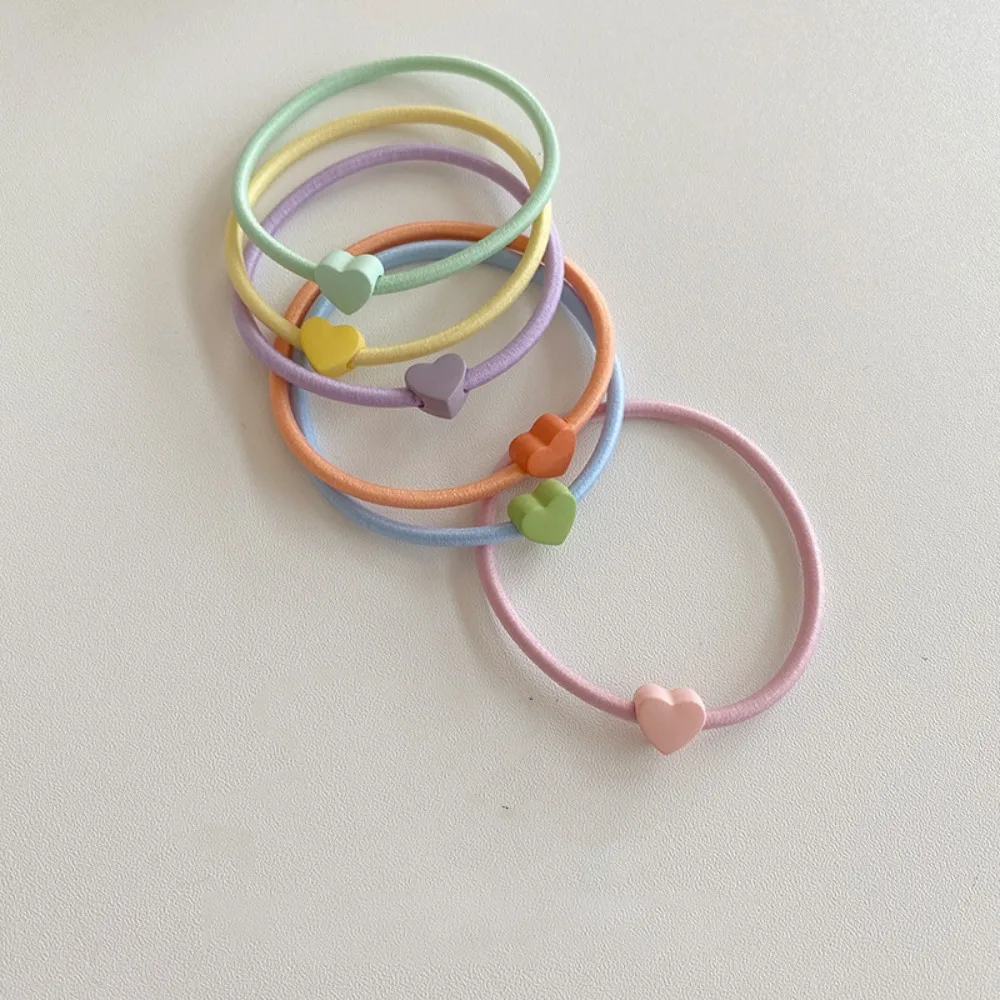 5pcs Sweet Heart Hair Ring Minimalist High Elastic Ponytail Holder Little Fresh Candy Color Hair Rope Children Headdress