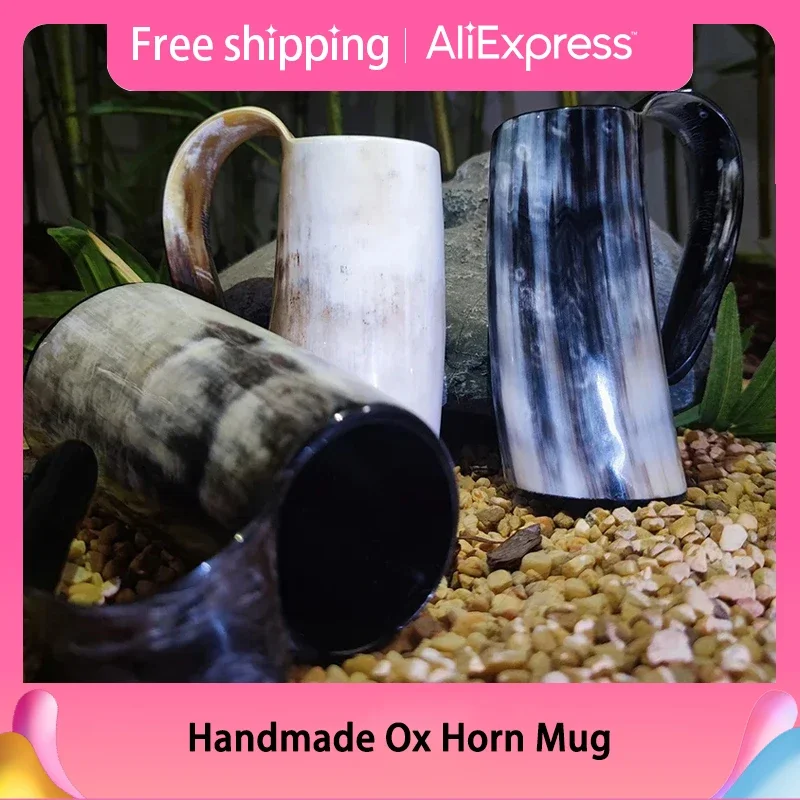 300-350ml Handmade Ox Horn Mug Crafts Whiskey Shot Glasses Cup Wine Drinking Viking Coffee Tea Mugs Decoration Wholesale