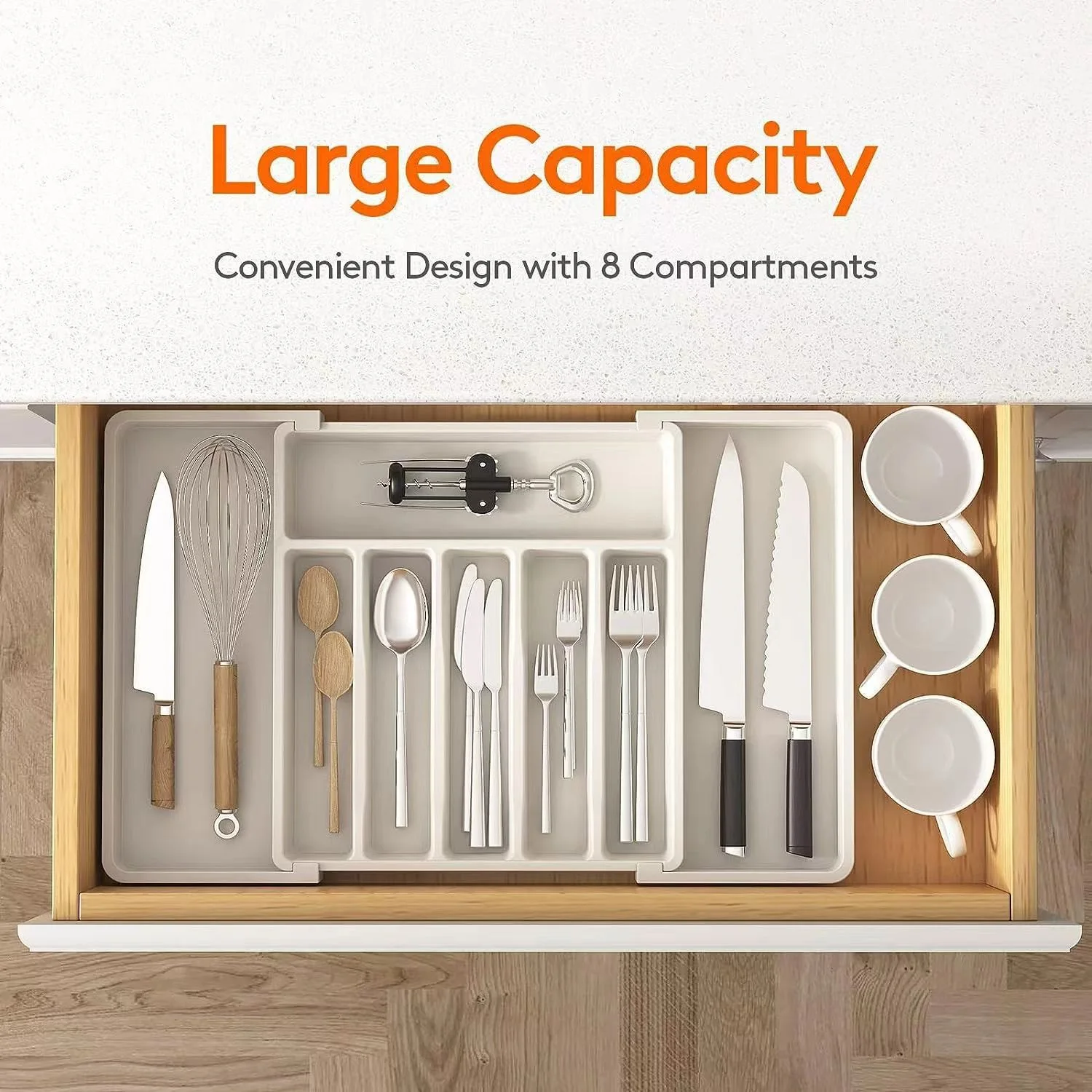 1PC Extended cutlery storage box Expandable Utensil Tray Expandable utensil tray silver case Adjustable cutlery holder