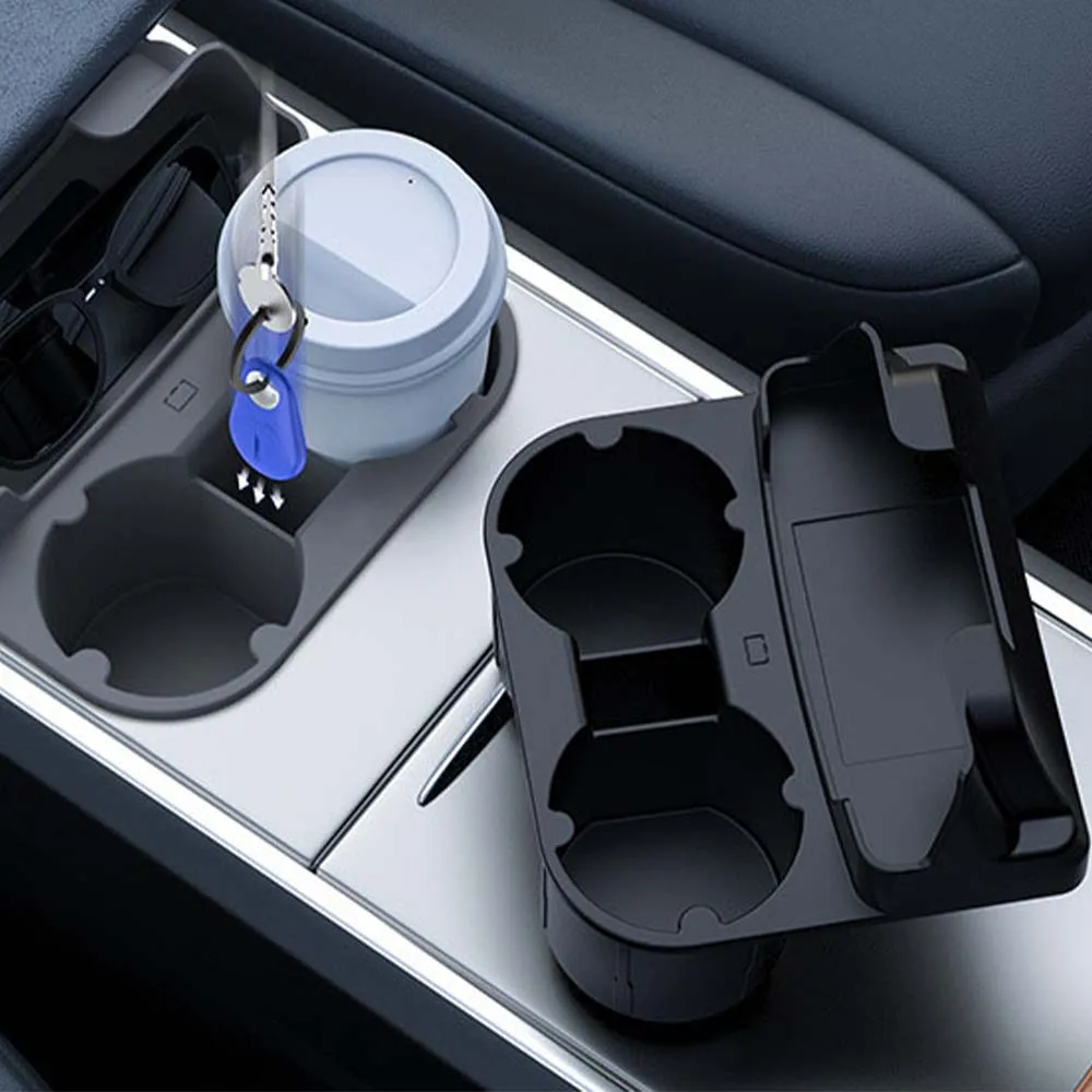 Compatible with For Tesla Model 3 Model Y Glasses Case Cup Holder 2 in 1 Piece Center Console Storage Box Non-Slip Silicone Tray