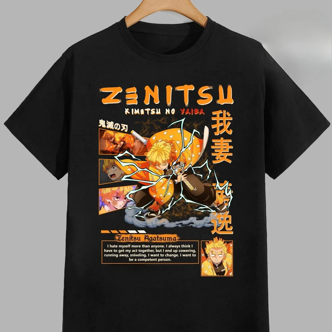 Футболка Agatsuma Zenitsu, мужская летняя хлопковая женская футболка с коротким рукавом, уличная одежда, повседневная дышащая футболка в стиле хип-хоп в стиле Харадзюку, высокое качество