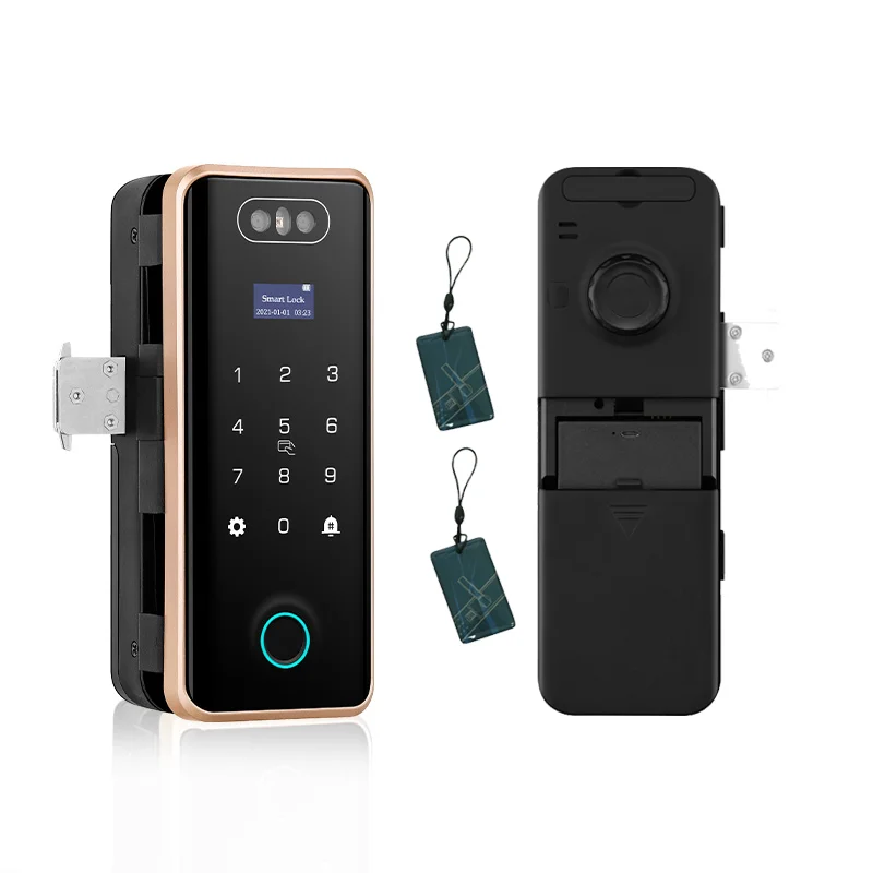 WIFI Tuya Remote Control Smart 3D Face And Fingerprint Door Lock For Frameless Framed Wooden Glass Door Lock Access Control