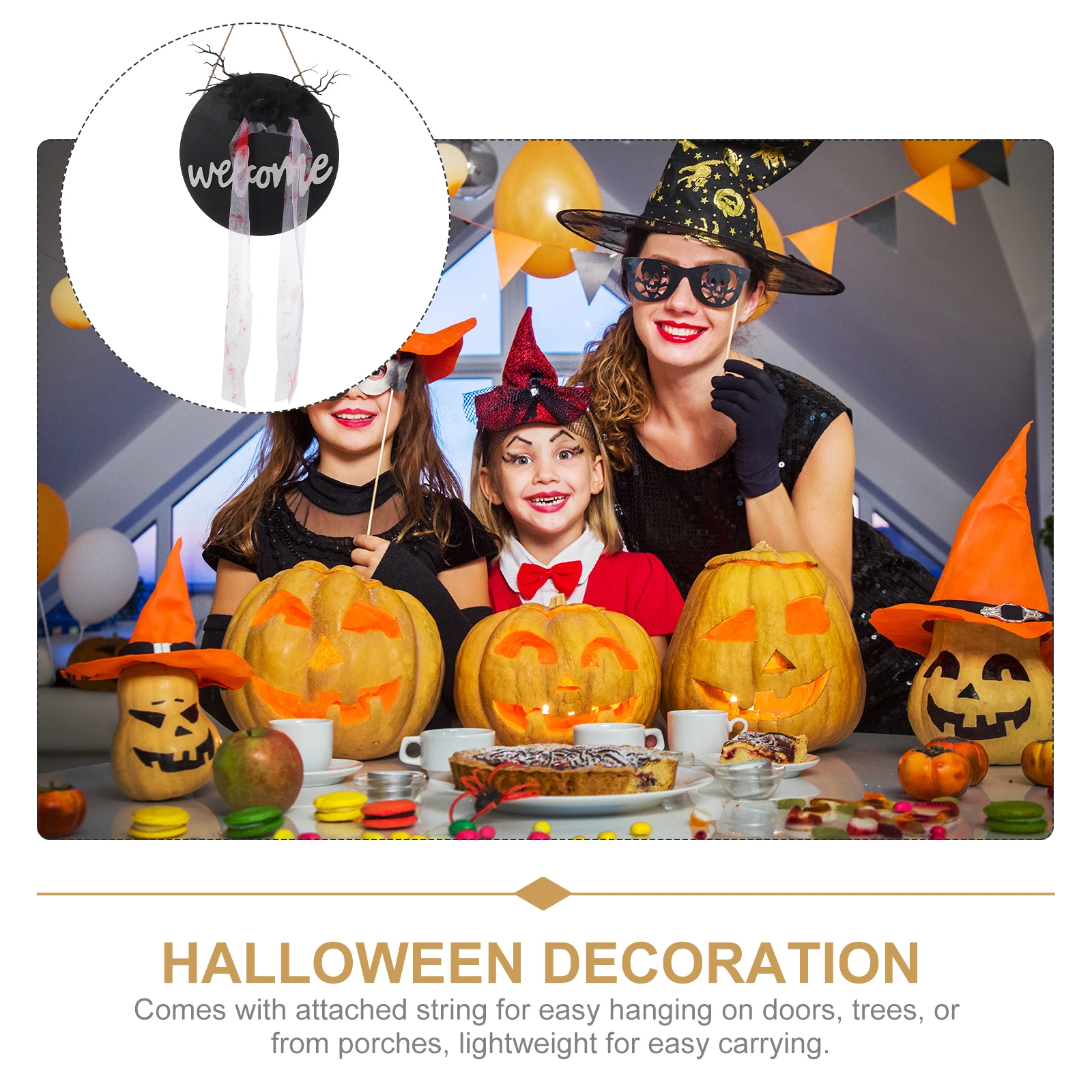 

Welcome Halloween Door Decor Venue Setting Props Hanging Sign for Decoration Silk Cloth Decorations Indoor