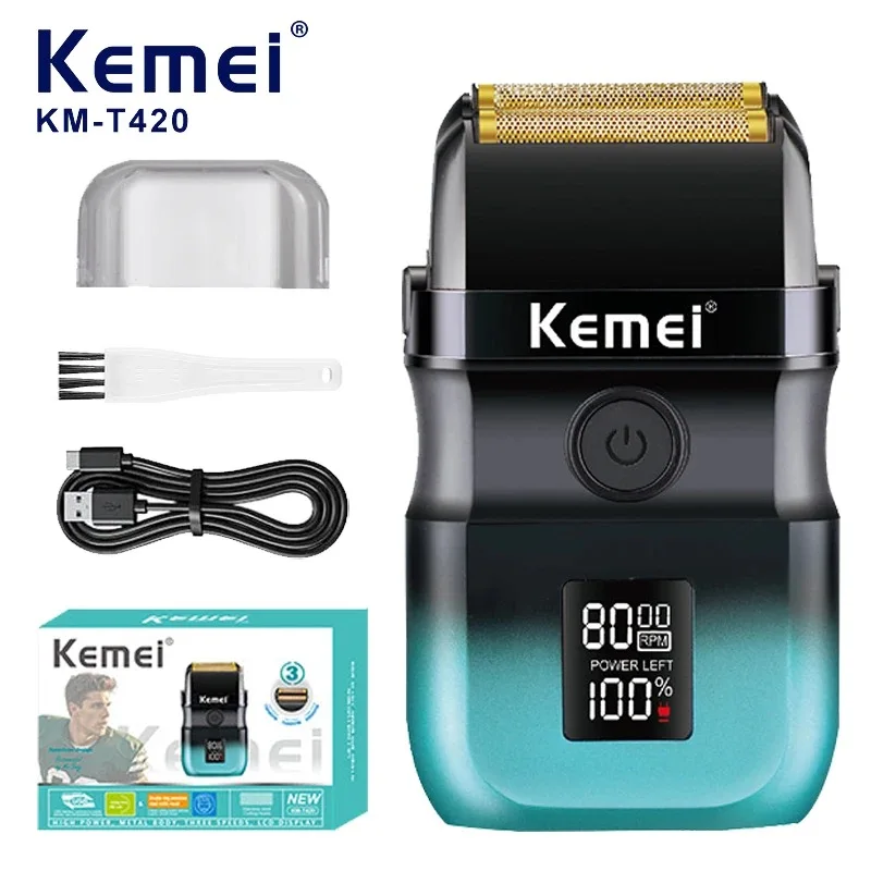 

Электробритва Kemei KM-T420 с LED-дисплеем, возвратно-поступательным движением лезвий, для бритья бороды и головы, мужская машинка для бритья налысо