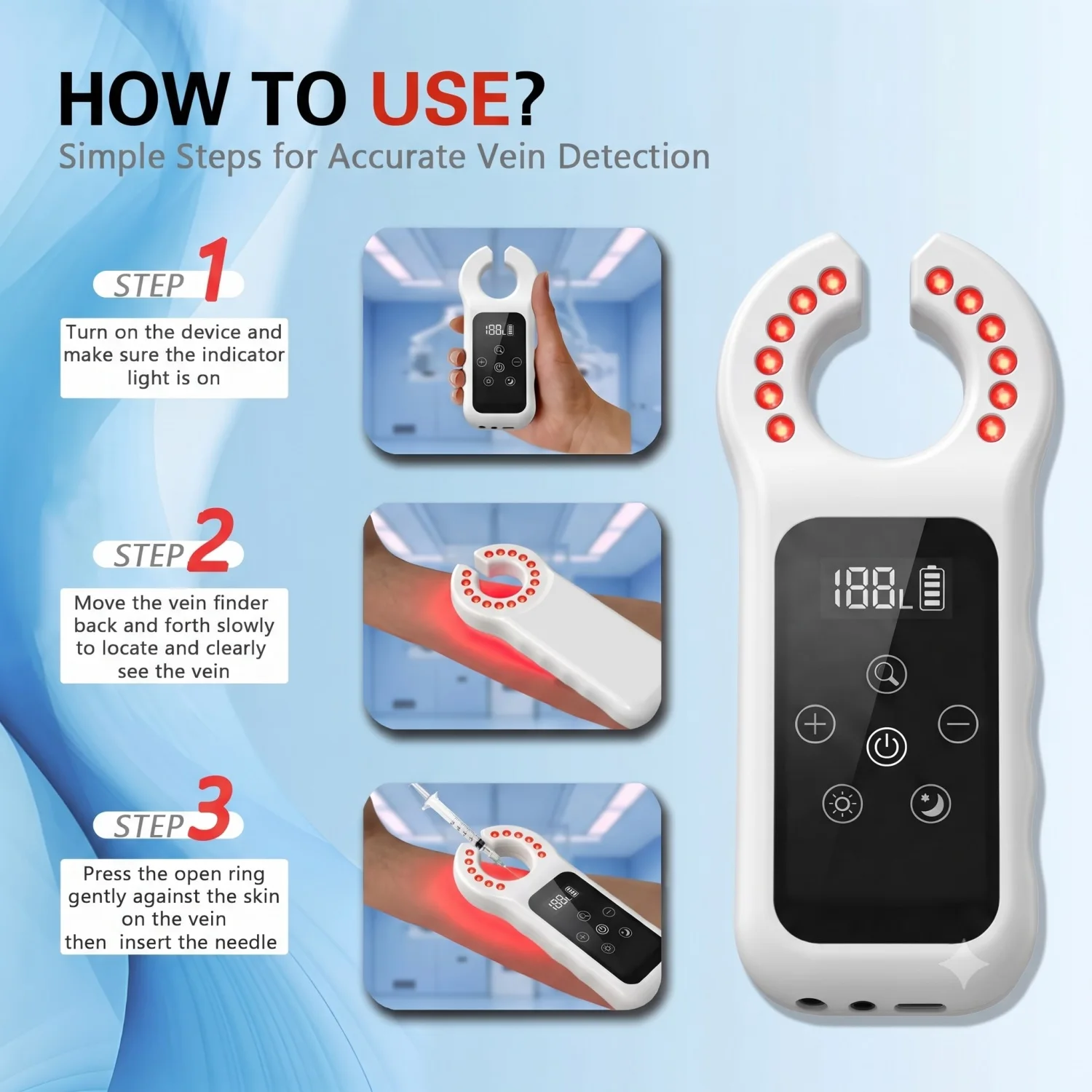Medical Vascular Locator Handheld Infrared Vein Scanner Adjustable Brightness Blood Scanner LED Vein Finder Detector USB