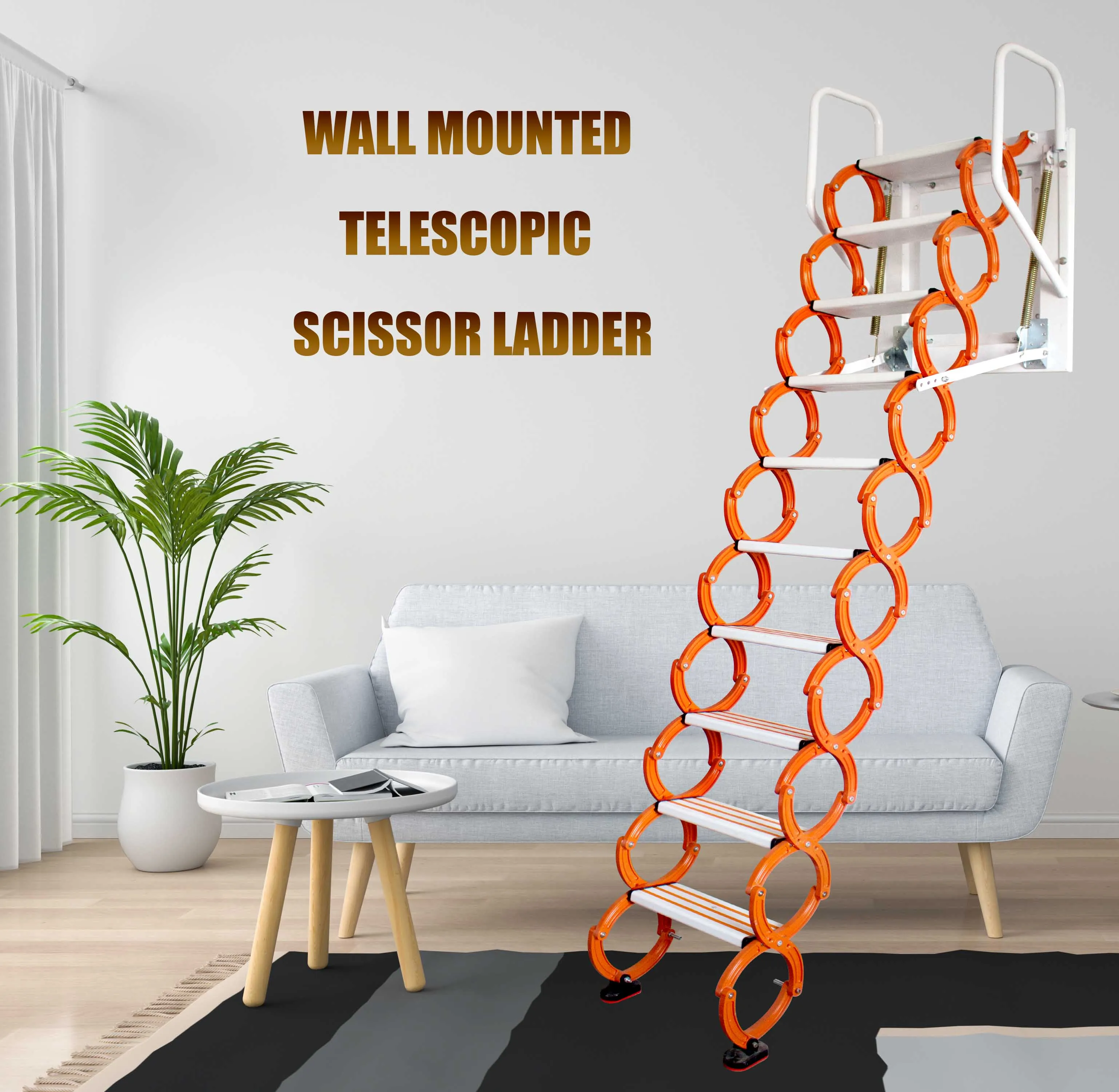 For Electric Wall Mounted Fire Escape Metal Ladder Folding Attic Stairs with Handrail