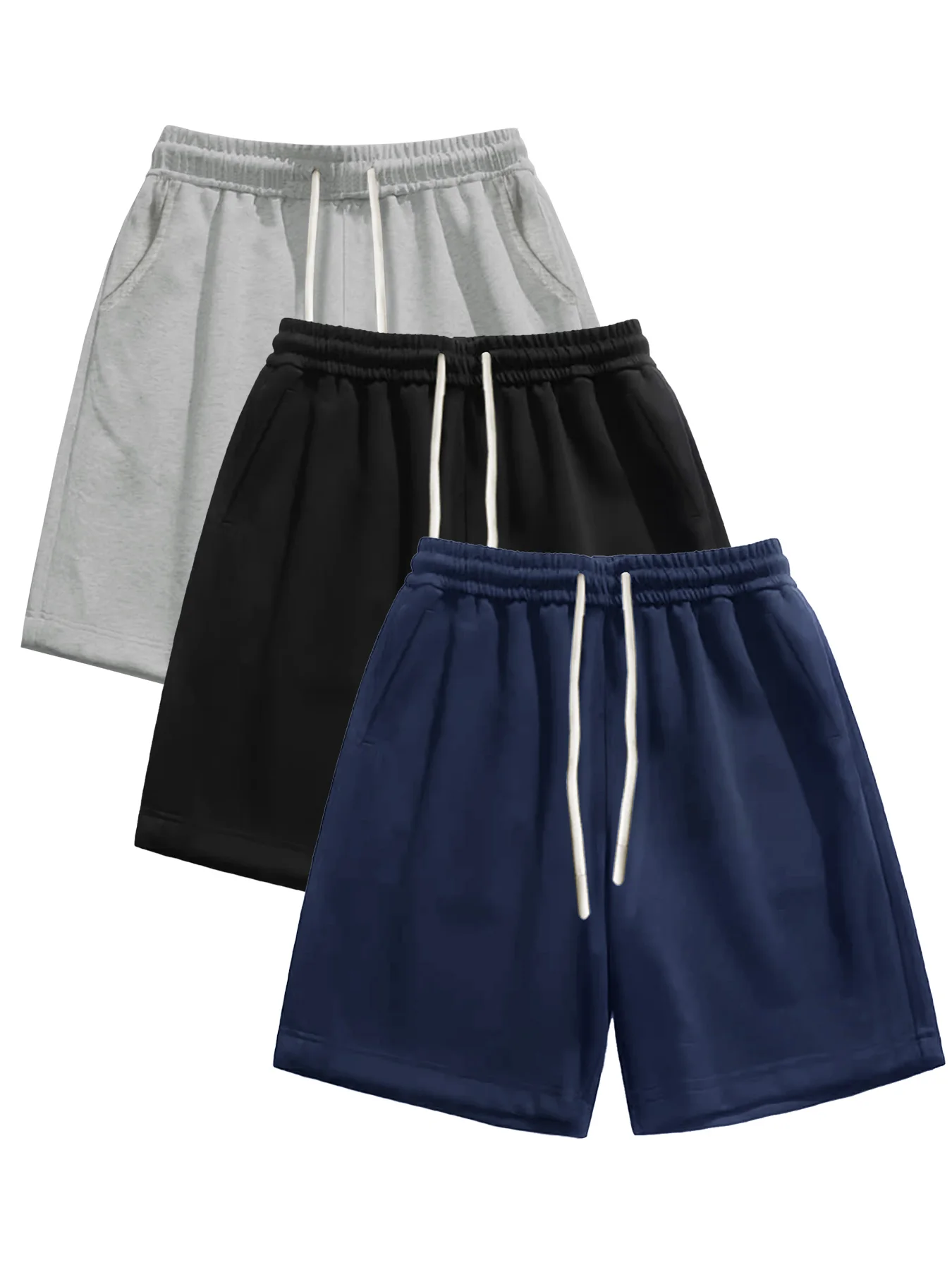 3-piece men's shorts, summer solid color drawstring waist regular comfortable breathable training pants, casual sports pants, suitable for outdoor running, cycling, fitness, mountaineering and other sports