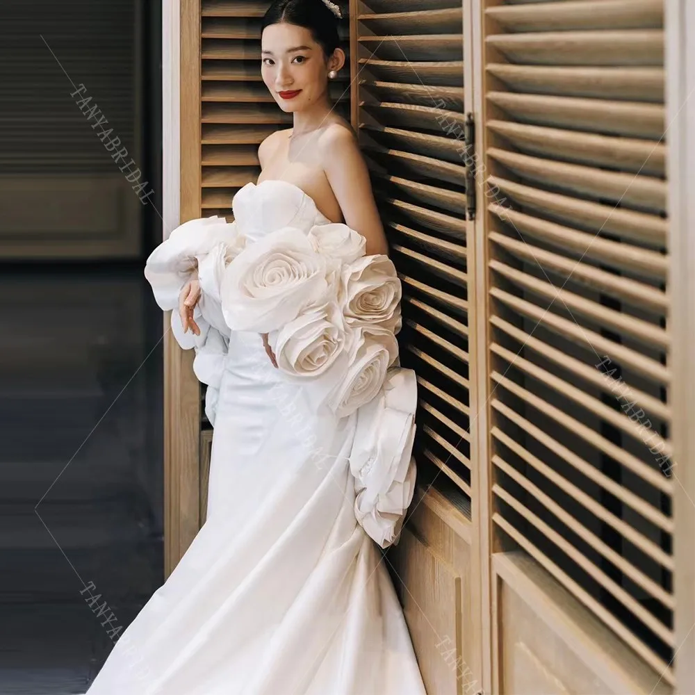Romantic Unique 3D Flowers Brial Bolero With Long Train,Fashion Ivory Rose Wedding Cape,Ruffles Shawl Sleeves Bridal Wrap