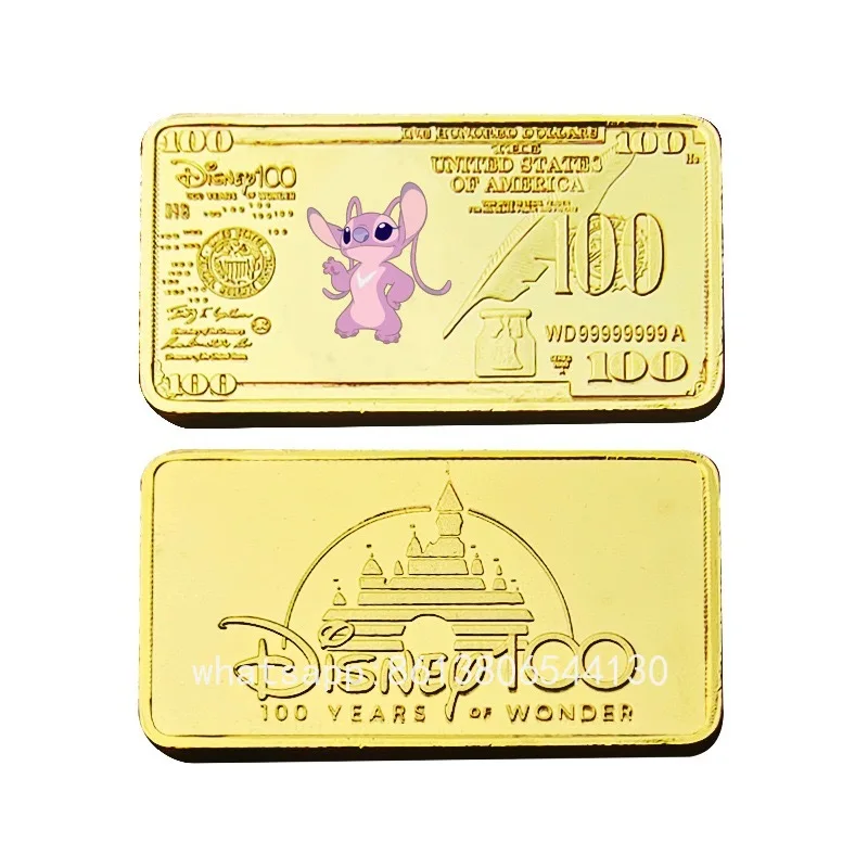 رائجة البيع ليلو وستيتش عملة تذكارية مطلية بالذهب 100 دولار أمريكي بطاقة شريطية معدنية شارة الاطفال المشجعين عيد الميلاد هدايا عظيمة