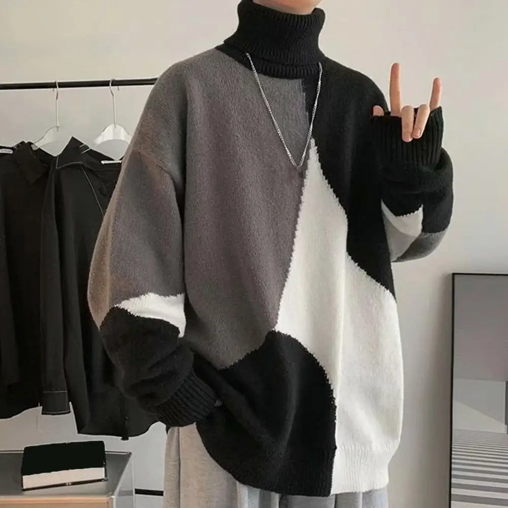 New Winter Turtleneck Thick Mens Sweaters Casual Turtle Neck Solid Color Warm Men Knitwear Korean Style Male Double Collar