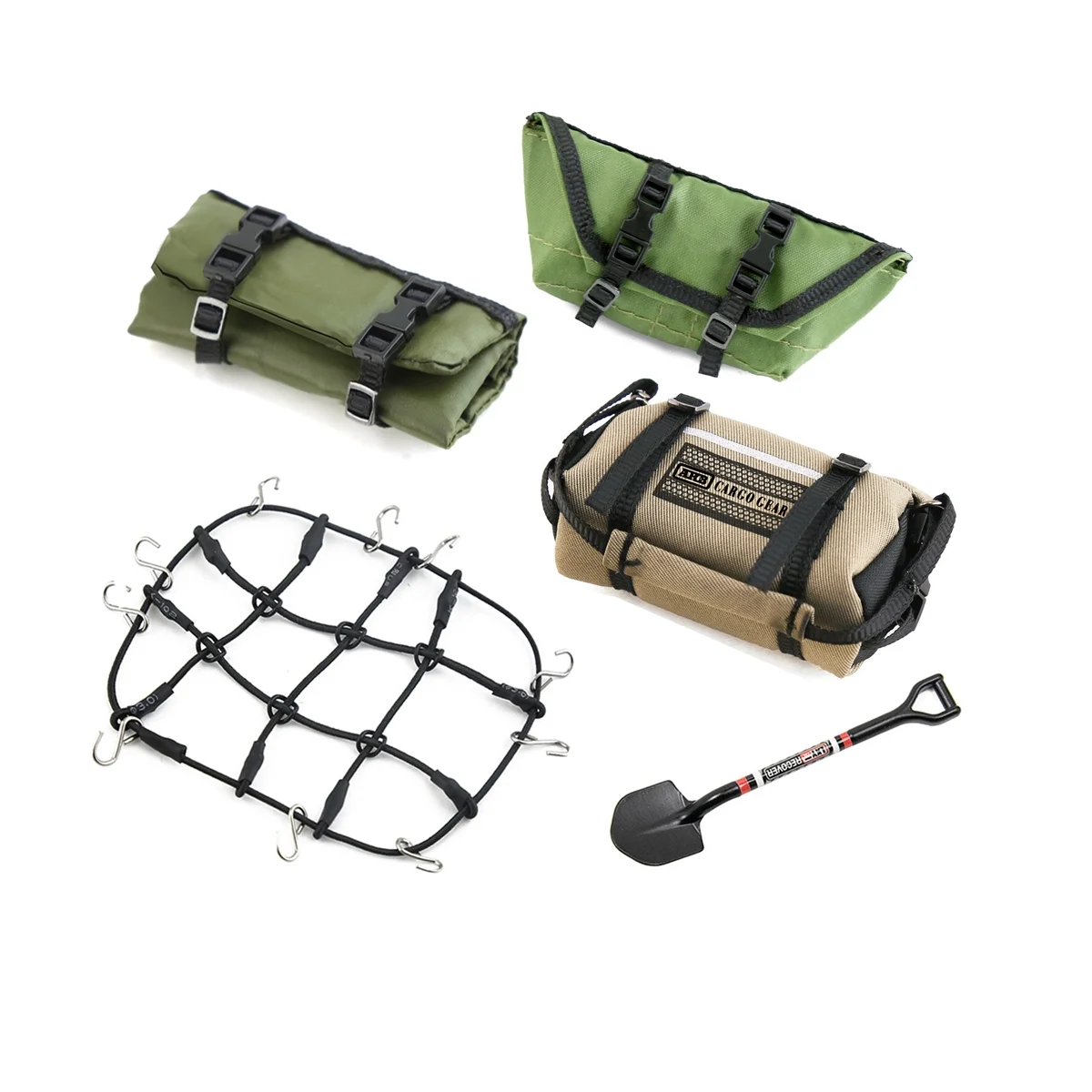 5Pcs Storage Bag Roof Bag Sleeping Bag Luggage Net Shovel Decoration for TRX4M Axial SCX24 1/18 1/24 RC Crawler Car,1