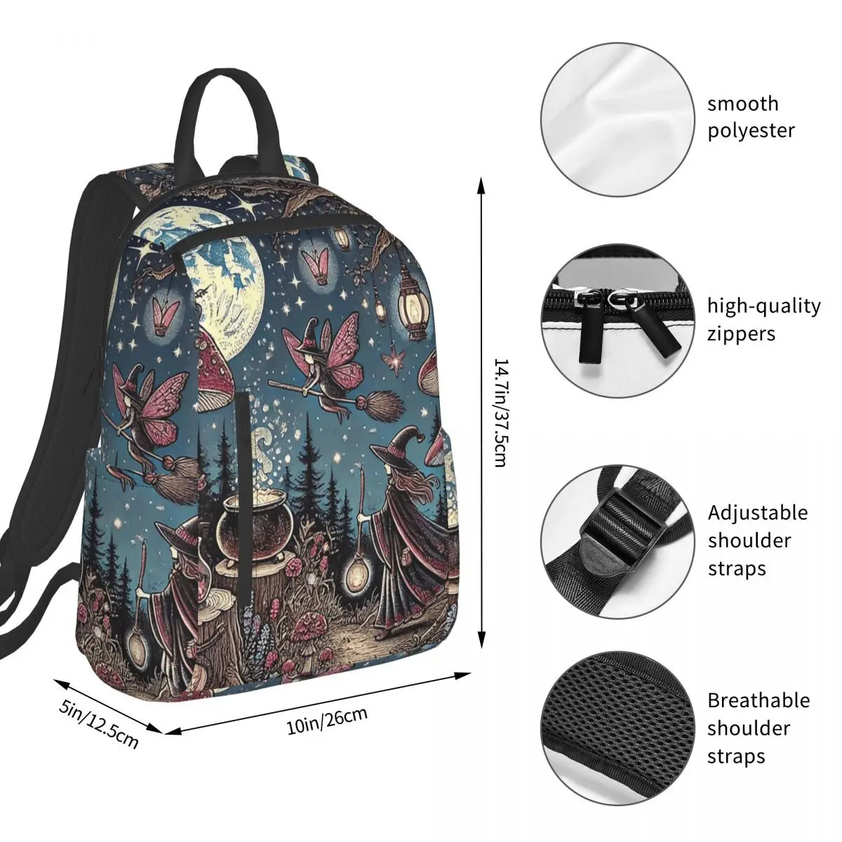 Enchanted Forest Witch Backpack Student BookBag Children School Bag Computer Shoulder Bags Men Women
