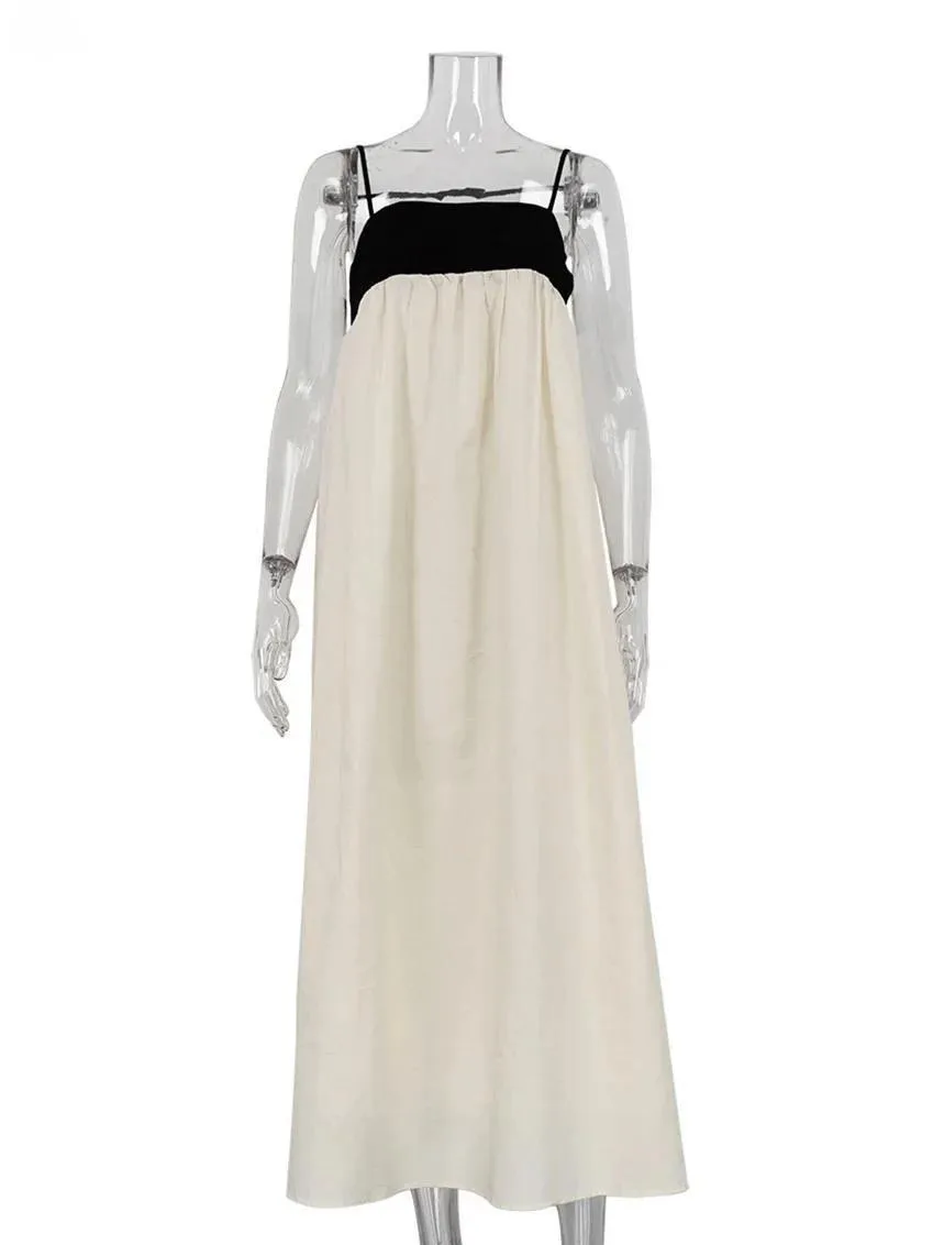 Robe longue en coton Beige pour femmes, ample, Sexy, bretelles, sans manches, longueur cheville, élégante, classique, été, JO04, 2024