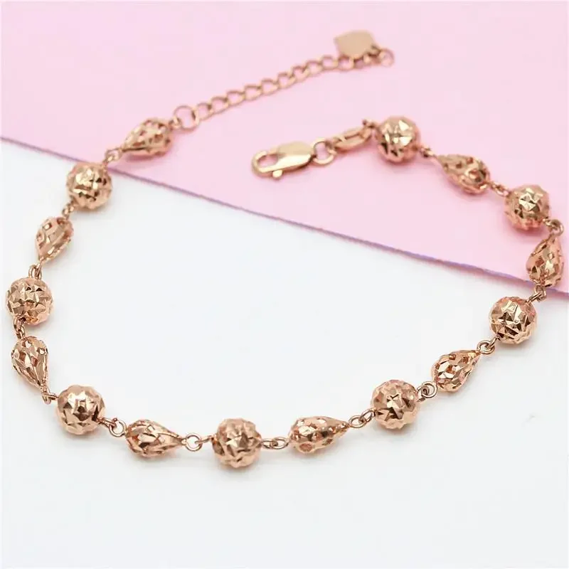 Plated 14K Rose Gold Hollow Bead Drop-shaped Charm Bracelets for Women Classic Light Luxury Punk Jewelry