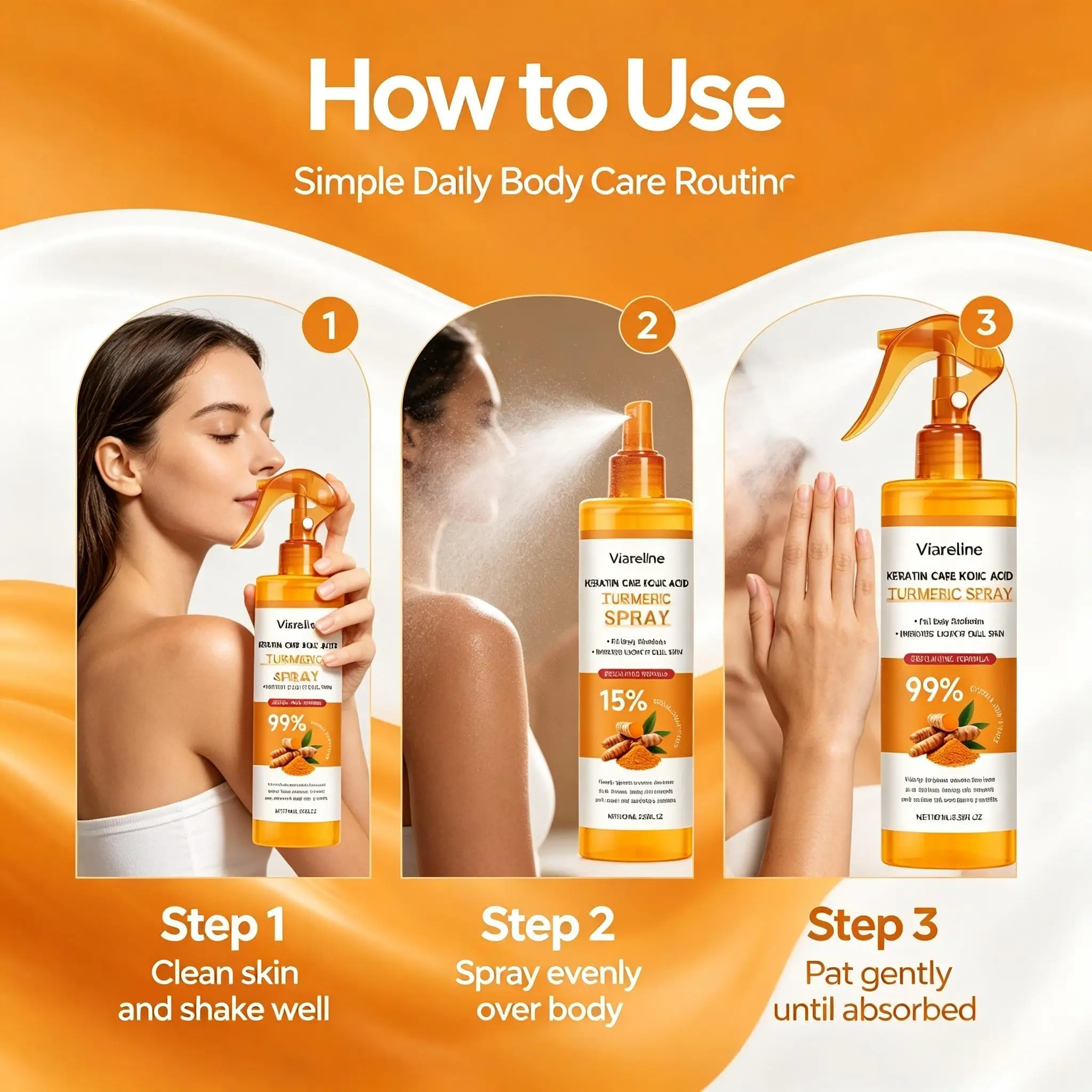 100ml/3.38 Fl.Oz Body Keratin Care Spray, Infused with 99% Kojic Acid, Turmeric, AHA and PHA, Gentle Body Exfoliating Spray, Smooths Rough Chicken Skin, Refines Clogged Pores, Balances Excess Sebum, Improves Dull and Uneven Body Skin Tone