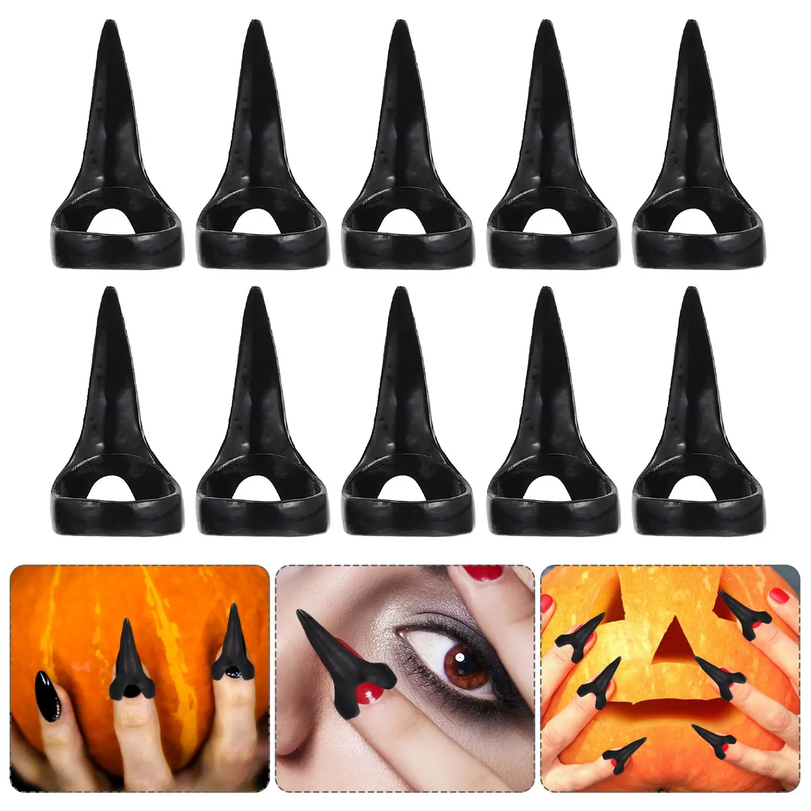 10pcs Halloween Claw Fake Ring Finger Sleeve Nails Halloween Claw Finger Ring Punk Nail Finger Claws Halloween Party Decorations