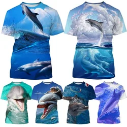 Summer  Funny Dolphin 3D Printing Short-sleeved Hip-hop Dolphin Casual Round Neck T-shirt Personality Harajuku Style Shirt