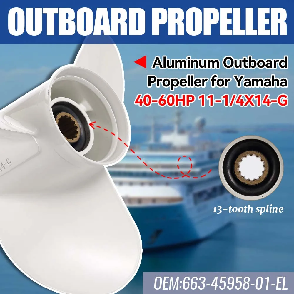 

11-1/4 x 14 Aluminum Outboard Propeller for Yamaha 40-60HP | OEM 663-45958-01-EL | Marine Replacement Prop Accessories