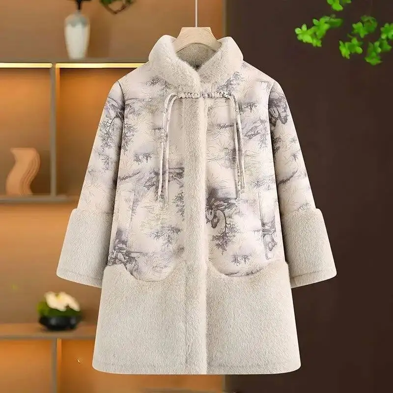 Women's Middle-Aged Elderly With Thick Chinese Style Mother And Fur Integrated Medium To Long 2026 Winter Mink Coat