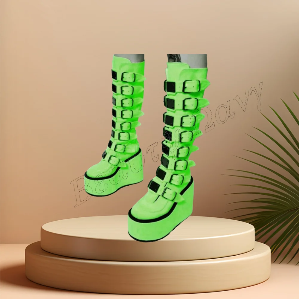 

Green Multi Belt Decor Punk Boots Platform Strange Style Shoes Chunky High Heel Shoes for Women Shoes 2023 Zapatos Para Mujere