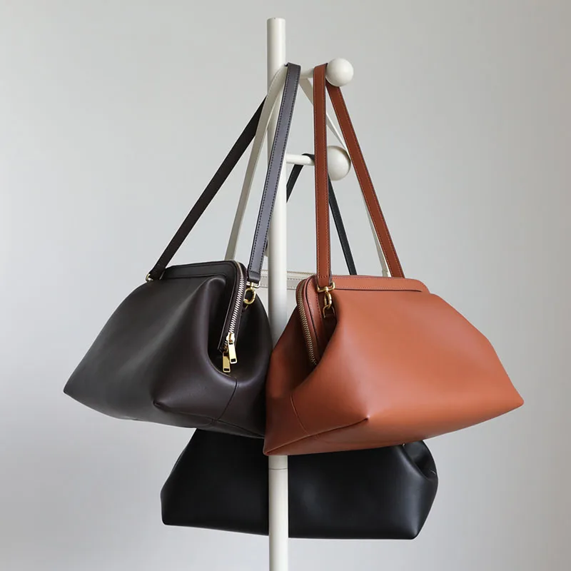 Leisure Beige Coffee Color Women Armpit Shoulder Bag Elegant Shell Doctor Tote Hard Shape Cow Leather Ladies Handbag