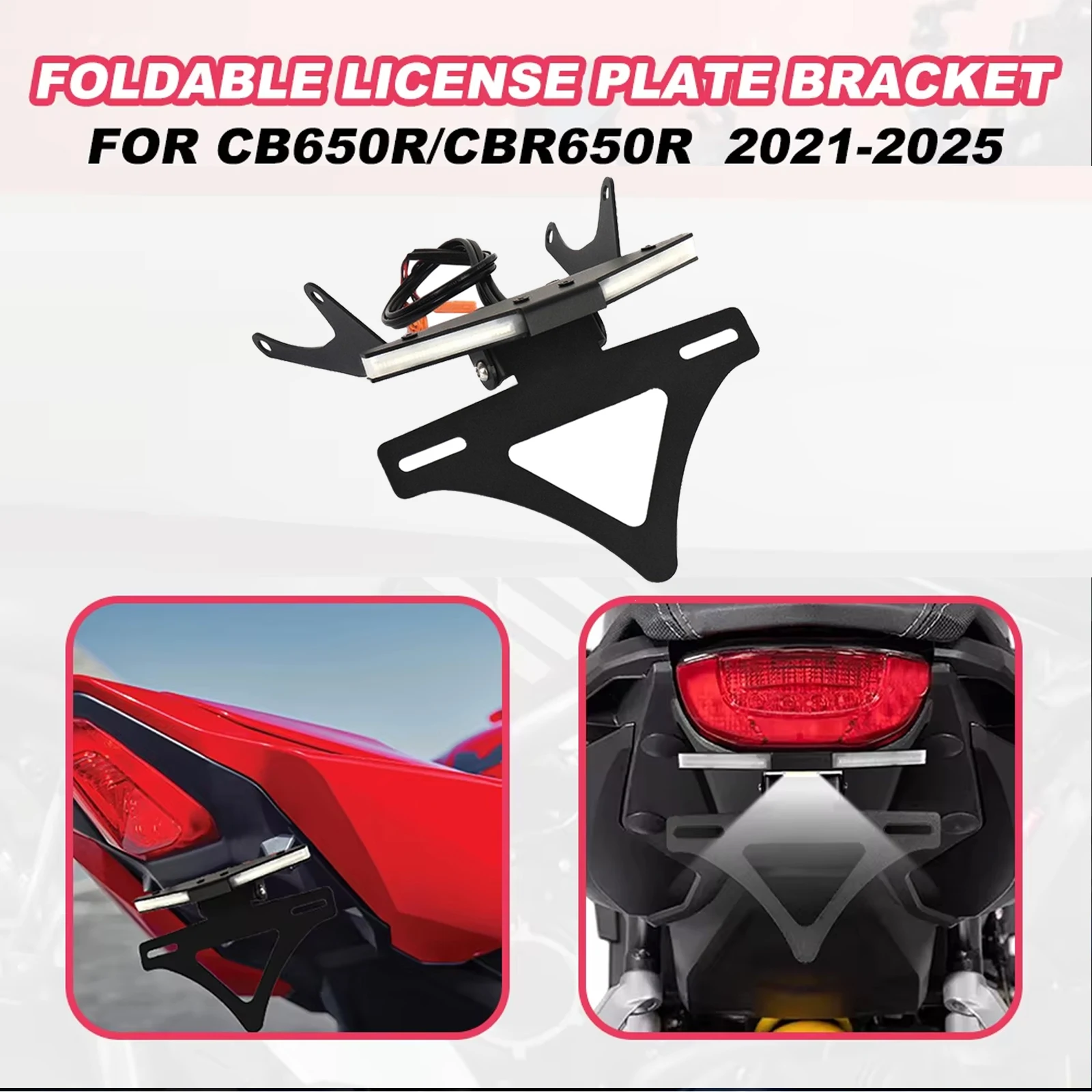 

Motorcycle License Plate Holder Tail Light Bracket Tidy Fender Eliminator For Honda CB650R CBR650R 2021 2022 2023 2024 2025