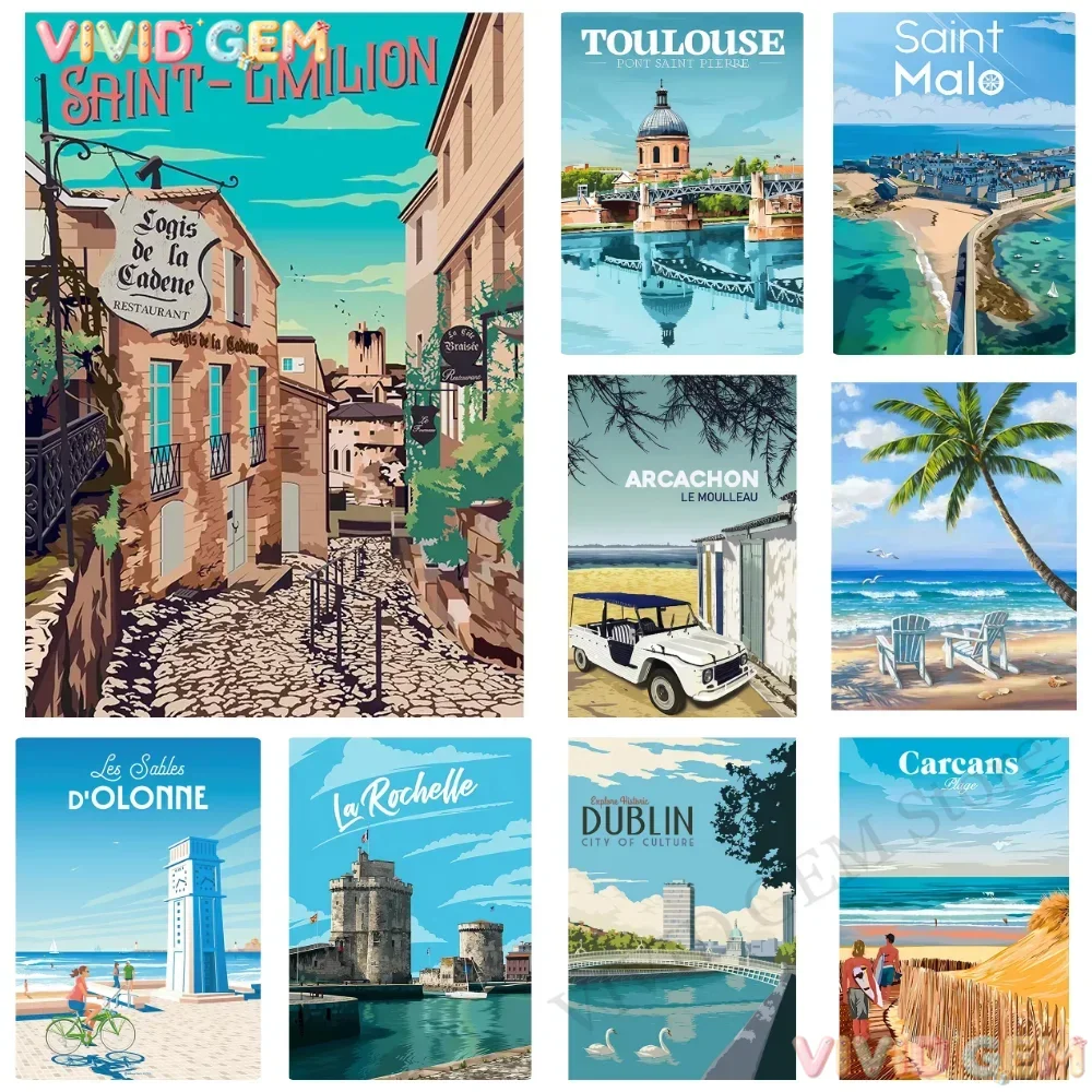 VIVID GEM Diamond Painting Nordic France French Saint Jean Saint Malo Toulouse Travel Mosaic Art Creative Handmade Home Office