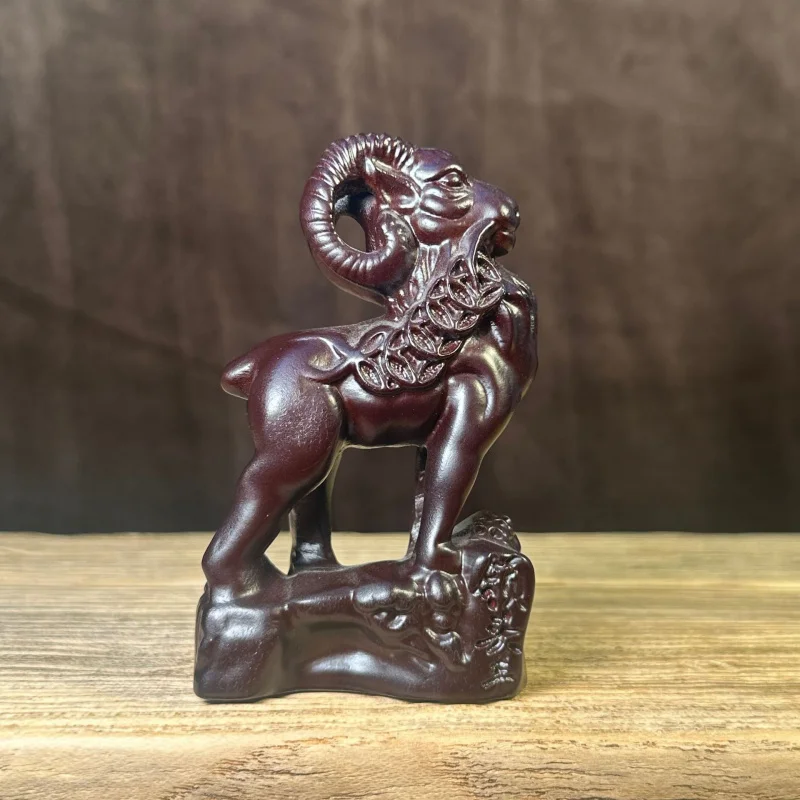 Ebony Leading Ornament Twelve Zodiac Animals Sheep Decoration Solid Wood Hand-Carved Craft