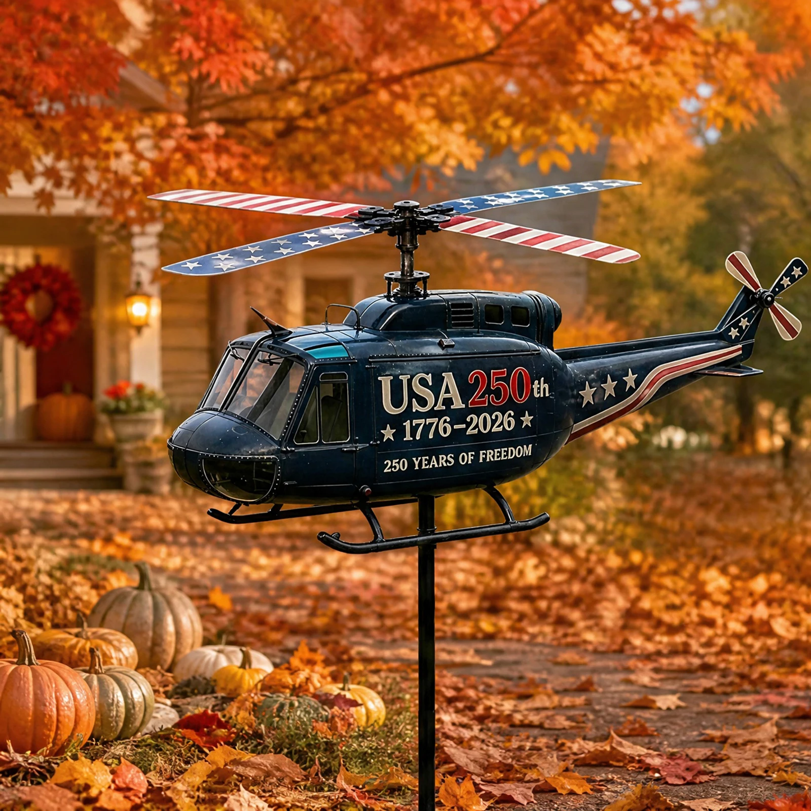 Metal Helicopter Wind Spinner with Spinning Propeller Patriotic Helicopter Windmill Stake for Patio Garden Terrace Balcony Decor - view 3