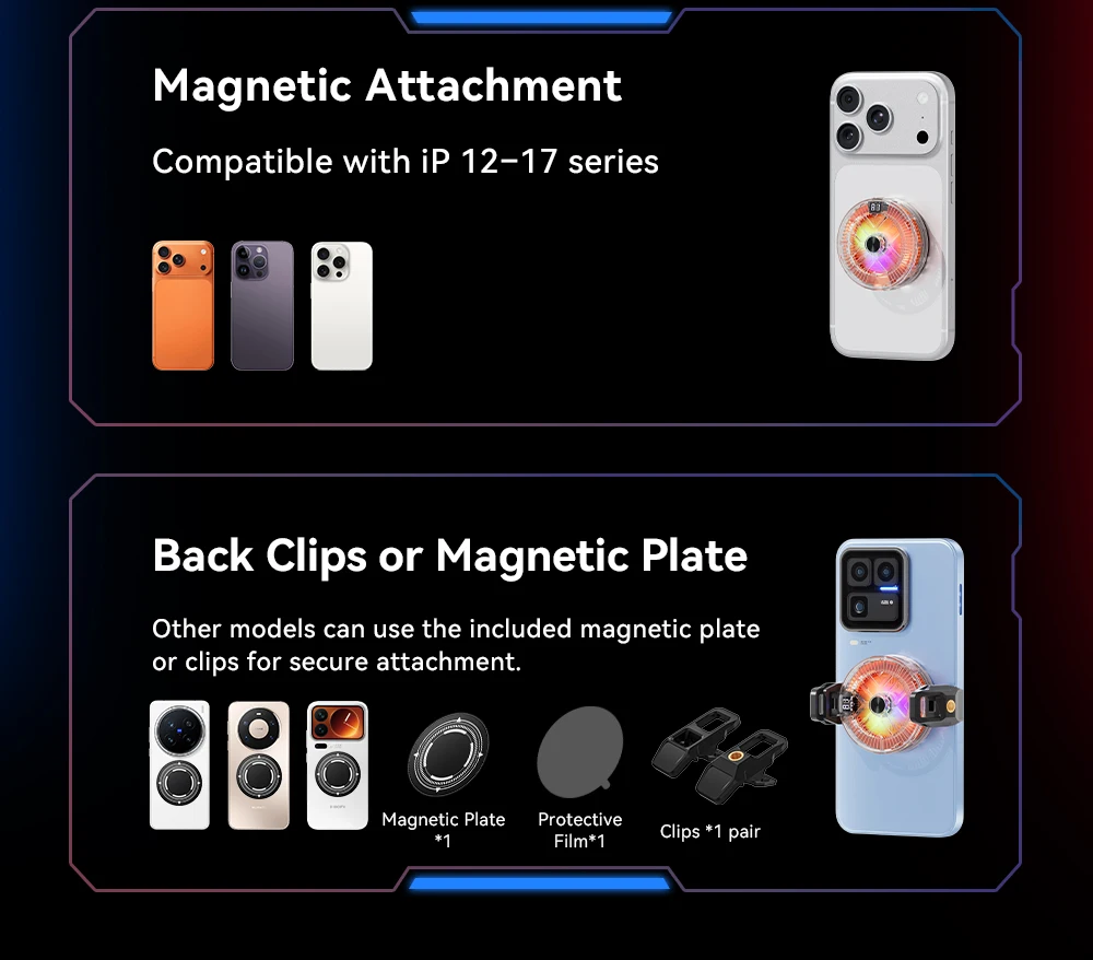 Essager Magnetischer Rückenclip 2-in-1 Telefonkühler Rückenclip Smart Digital Display RGB-Licht Geräuschloser Kühlventilator für iPhone Live – Detail 14
