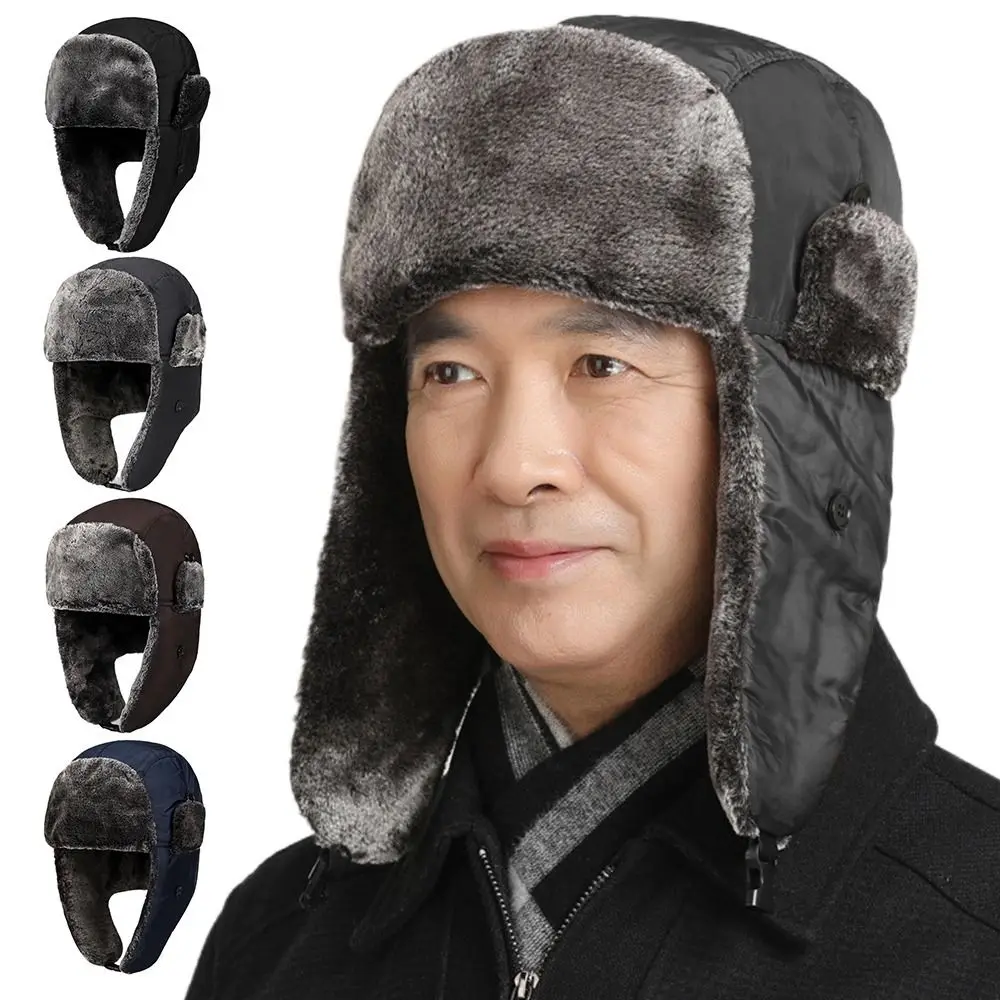 High Quality Windproof Winter Bomber Cap Ear Protection Thickened Thick Balaclava Ski Accessories Elderly Hat Outdoors Sports