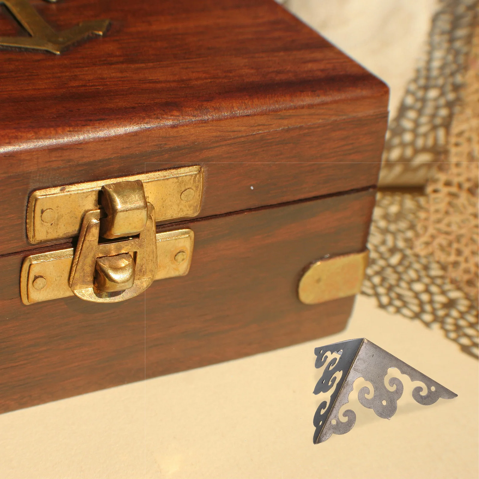 

10Pcs Five Hardware Corner Protectors Vintage Metal Iron Cladding Corners for Furniture Cabinet Edges Box Protective Guards