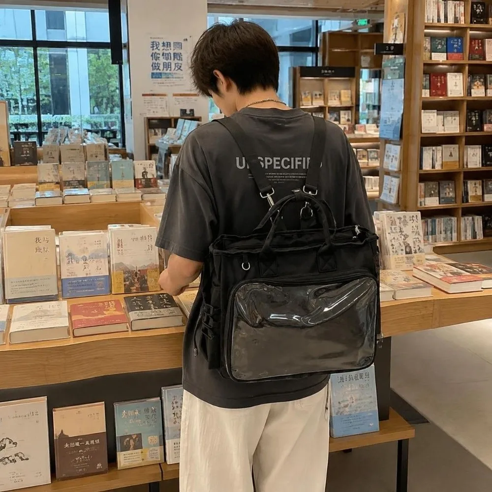 Square Shape Female Transparent Backpack Large Capacity Adjustable Strap Multifunctional Shoulder Bag Lightweight Versatile